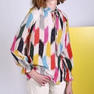 Vilagallo Velma Top Rainbow Brushstroke Gold  Metallic Blouse NWTS size 44 US 12